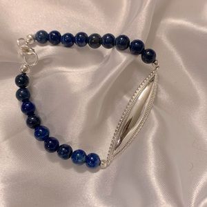 Lapis Lazuli Gemstone Beaded Bracelet With 925 Sterling Silver